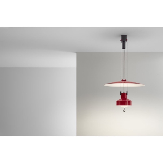 Saliscendi stilnovo lampada a sospensione rubino opalino led 2700k dimmerabile