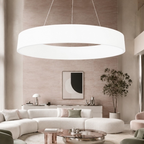 Lampadario 80 cm moderno anello bianco led 96w cct 3000k 4000k dimmerabile
