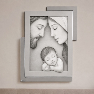Quadro capezzale capoletto  42x53 cm sacra famiglia grigio resina lucido