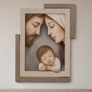 Capezzale capoletto 42x53 cm sacra famiglia tortora oro decoro resina