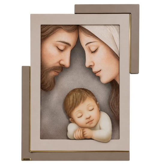 Capezzale capoletto 42x53 cm sacra famiglia tortora oro decoro resina
