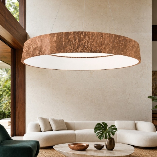 Lampadario 80 cm moderno anello foglia rame led 96w cct 3000k 4000k per soggiorno