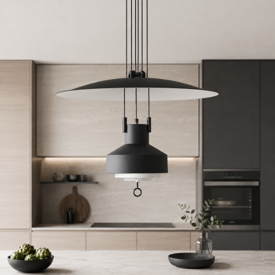 Lampada a sospensione da cucina nero opaco led 2700k saliscendi stilnovo