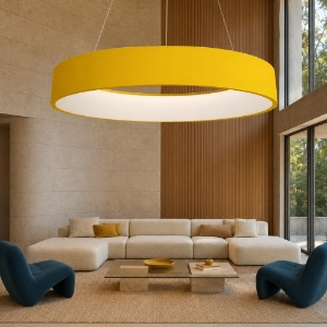 Lampadario 80 cm a sospensione anello giallo led 96w cct 3000k 4000k