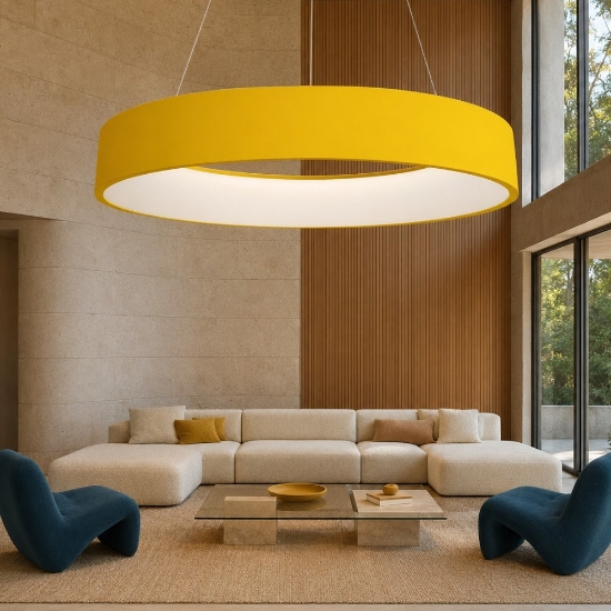 Lampadario 80 cm a sospensione anello giallo led 96w cct 3000k 4000k dimmerabile