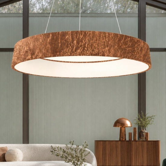 Lampadario 80 cm anello rame led 96w cct 3000k 4000k dimmerabile per soggiorno