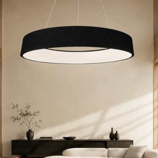Lampadario a sospensione 80 cm moderno nero anello led 96w cct 3000k 4000k dimmerabile