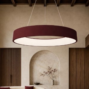 Lampadario 80 cm moderno bordeaux anello led 96w cct 3000k 4000k per soggiorno