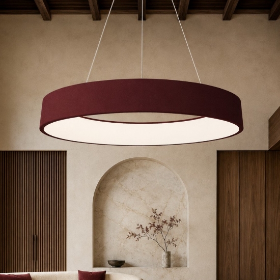 Lampadario 80 cm moderno bordeaux anello led 96w cct 3000k 4000k dimmerabile per soggiorno