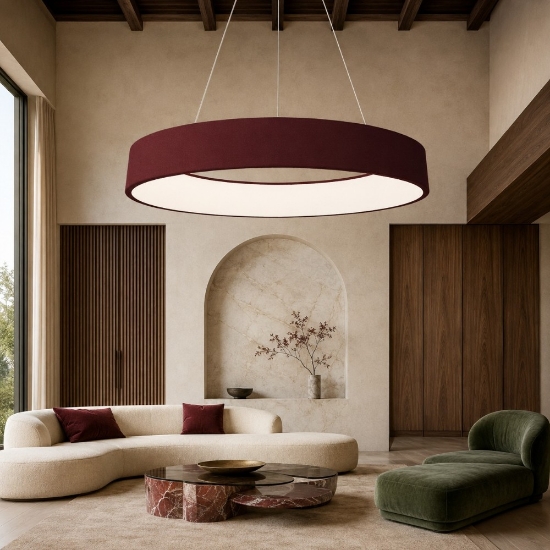 Lampadario 80 cm moderno bordeaux anello led 96w cct 3000k 4000k dimmerabile per soggiorno