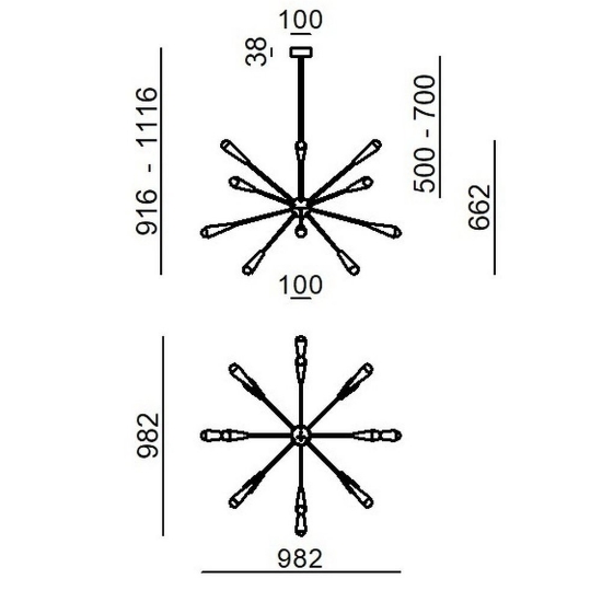 Lampadario moderno design oro multicolore 16 luci siltnovo sputnik