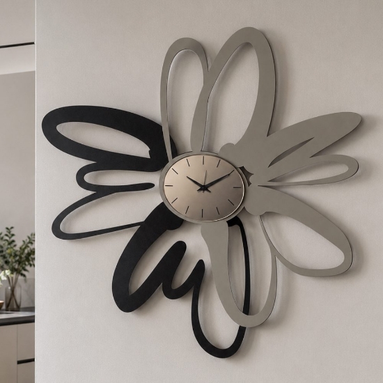 Orologio moderno per parete nero e fango quadrante ottone