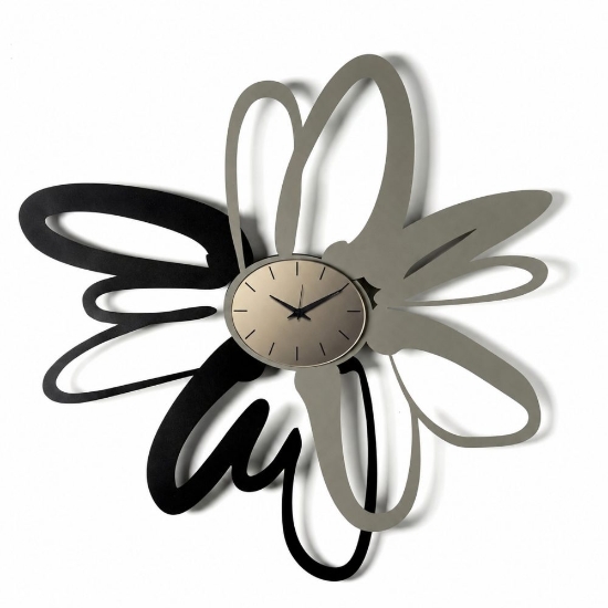 Orologio moderno per parete nero e fango quadrante ottone