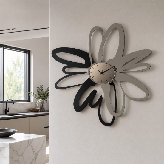 Orologio moderno per parete nero e fango quadrante ottone