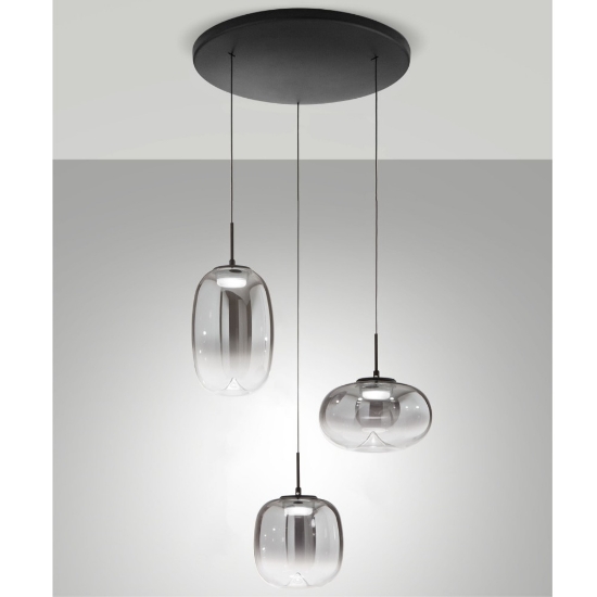 Lampadario per tavolo da pranzo fabas brio led cct 2700k 3000k 4000k vetro grigio fumé