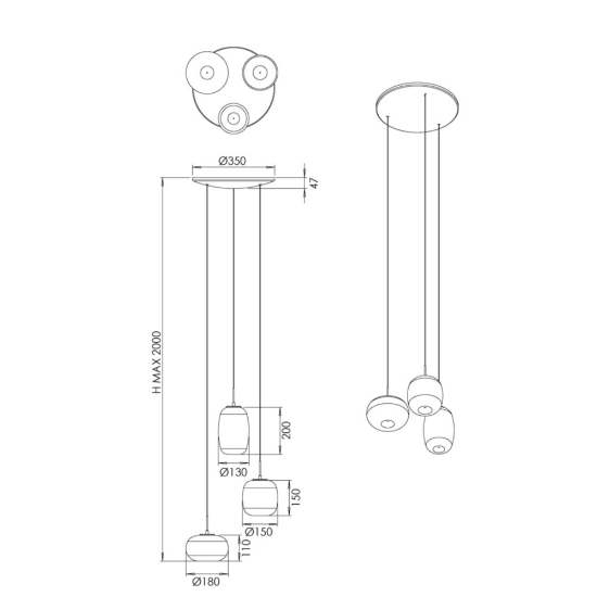 Lampadario per tavolo da pranzo fabas brio led cct 2700k 3000k 4000k vetro grigio fumé