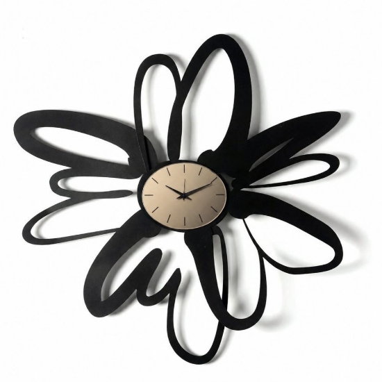 Orologio moderno a parete design fiore nero quadrante vetro ottone