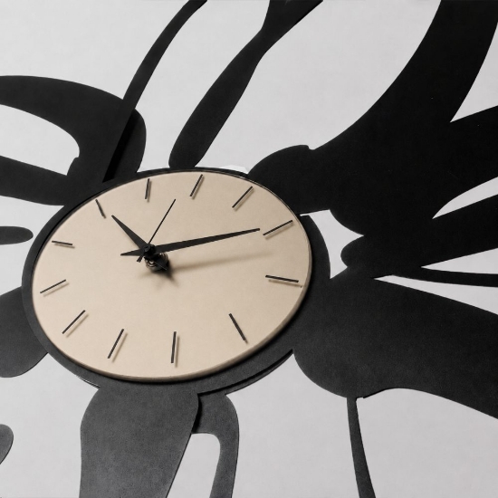 Orologio moderno a parete design fiore nero quadrante vetro ottone