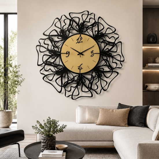 Orologio rotondo per parete moderno nero quadrante miele