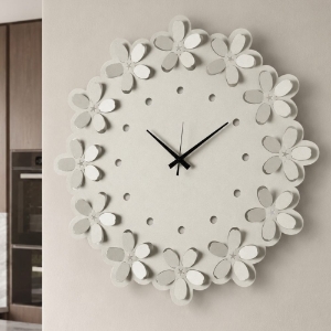 Orologio moderno da muro design fiori avorio  rotondo 59cm