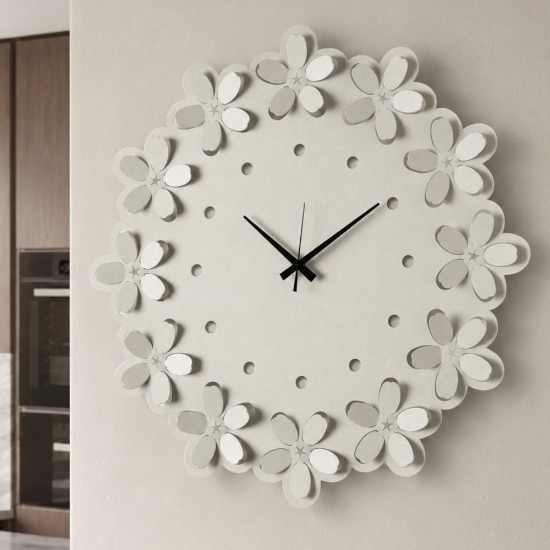 Orologio moderno da muro design fiori avorio  rotondo 59cm