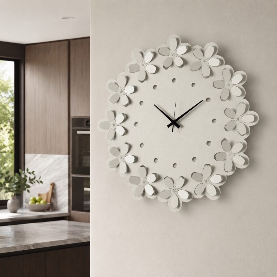 Orologio moderno da muro design fiori avorio  rotondo 59cm