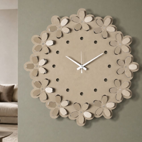 Orologio per parete beige rotondo design fiori 59cm