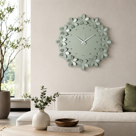 Orologio rotondo moderno color giada design fiori 55cm