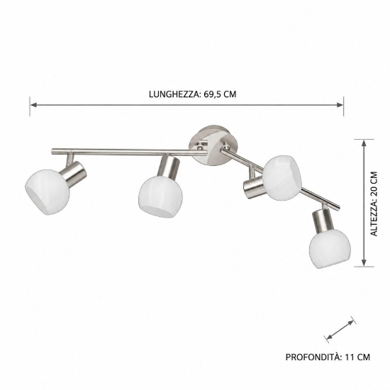 Plafoniera moderna nichel opaco 4 luci orientabili