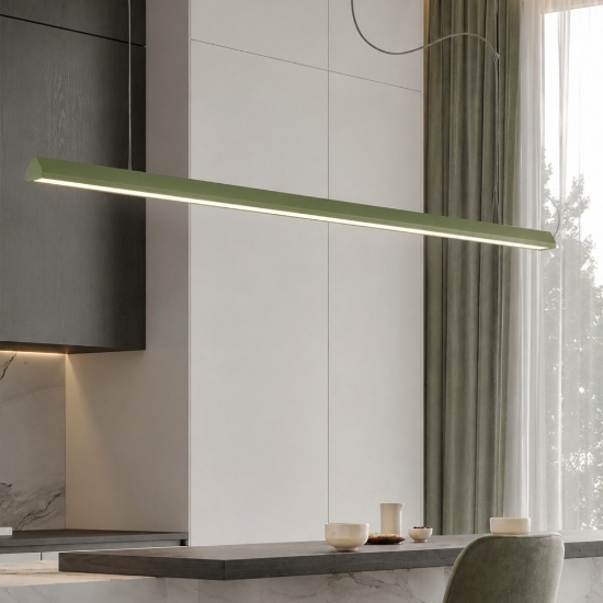 Lampadario a sospensione moderno lineare per cucina verde salvia led 40w cct 3000k 6000k dimmerabile con telecomando