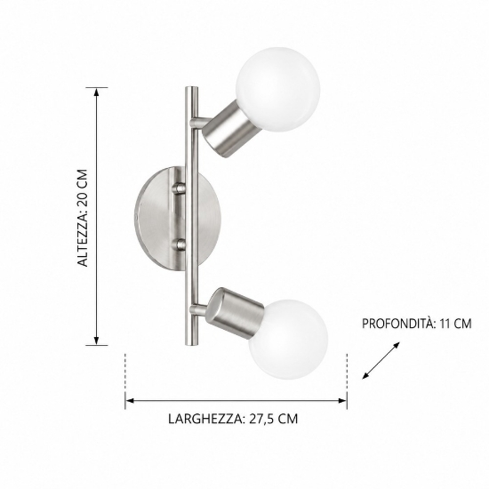 Applique da parete barra nichel opaco vetro alabastro 2 luci orientabili