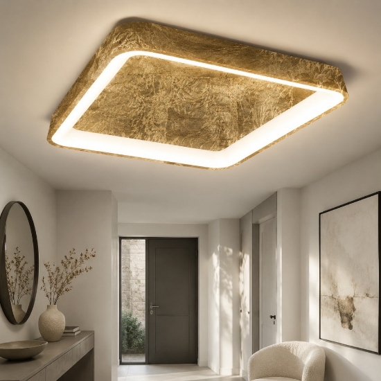 Plafoniera moderna 35cm quadrata per ingresso foglia oro led 40w cct 3000k 4000k