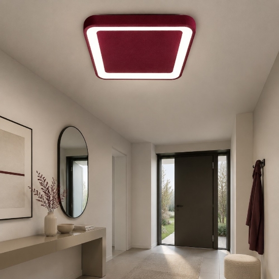Plafoniera 35cm moderna quadrata per ingresso bordeaux led 40w cct 3000k 4000k