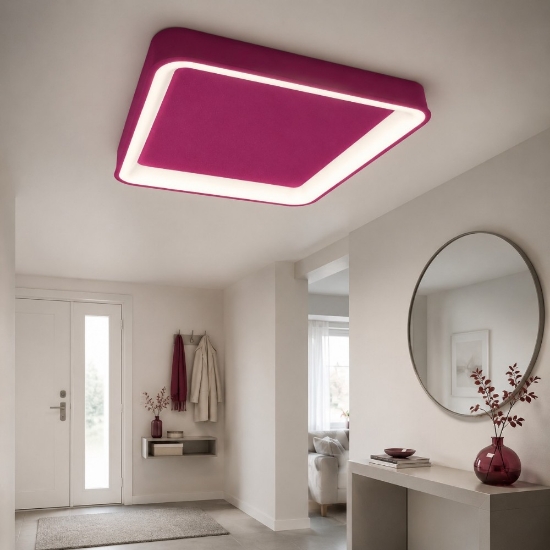 Plafoniera 35cm per cameretta moderna quadrata magenta led 40w cct 3000k 4000k