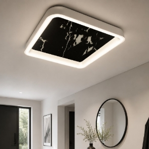 Plafoniera 35cm moderna quadrata effetto marmo nero led 40w cct 3000k 4000k