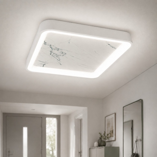 Plafoniera 35cm moderna quadrata effetto marmo bianco led 40w cct 3000k 4000k