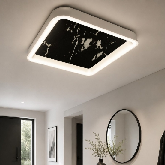 Plafoniera 50cm per cucina effetto marmo nero led 50w cct 3000k 4000k