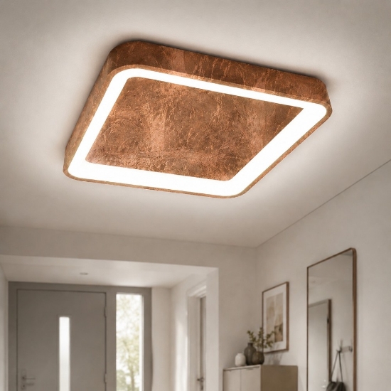 Plafoniera 50cm per cucina moderna quadrata rame led 50w cct 3000k 4000k