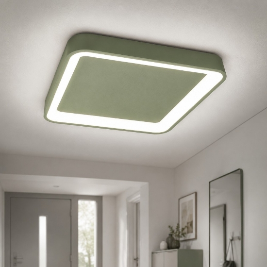 Plafoniera 50cm moderna quadrata per cucina verde salvia led 50w cct 3000k 4000k