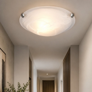 Plafoniera per corridoio nichel opaco vetro bianco decorato 30cm