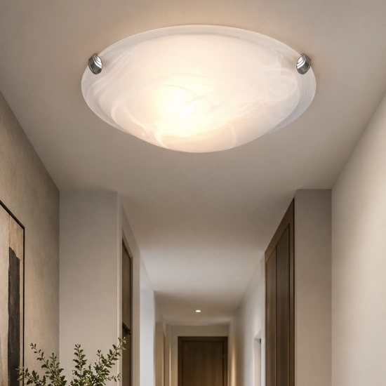 Plafoniera per corridoio nichel opaco vetro bianco decorato 30cm