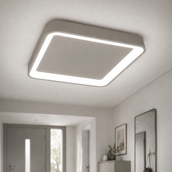 Plafoniera 50cm  moderna quadrata per cucina tortora led 50w cct 3000k 4000k