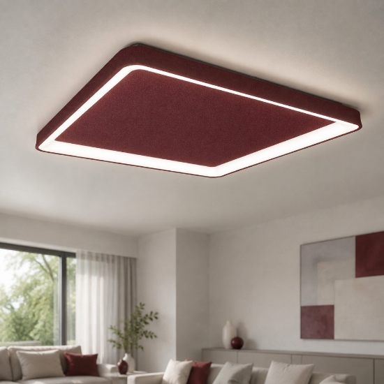 Plafoniera 65cm moderna quadrata bordeaux per soggiorno led 70w cct 3000k 4000k