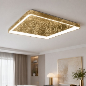 Plafoniera 65cm moderna quadrata foglia oro per soggiorno led 70w cct 3000k 4000k