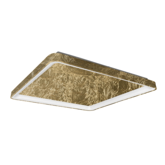 Plafoniera 65cm moderna quadrata foglia oro per soggiorno led 70w cct 3000k 4000k