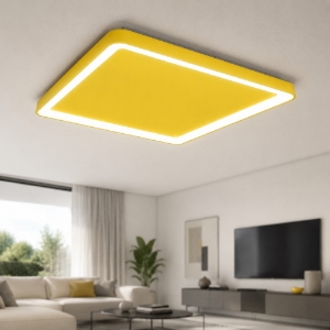 Plafoniera 65cm moderna per soggiorno quadrata giallo led 70w cct 3000k 4000k
