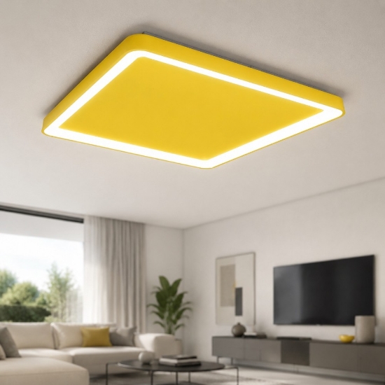 Plafoniera 65cm moderna per soggiorno quadrata giallo led 70w cct 3000k 4000k