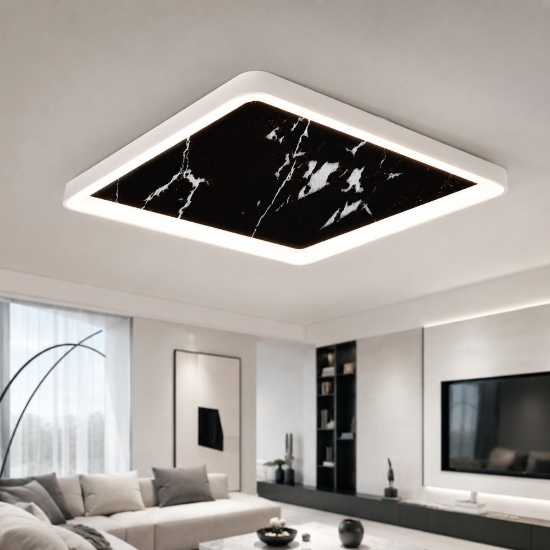 Plafoniera 65cm moderna quadrata per soggiorno effetto marmo nero led 70w cct 3000k 4000k