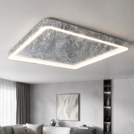 Plafoniera 65cm moderna quadrata foglia argento led 70w cct 3000k 4000k