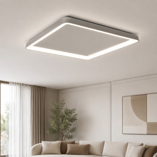 Plafoniera 65cm moderna quadrata tortora per soggiorno led 70w cct 3000k 4000k